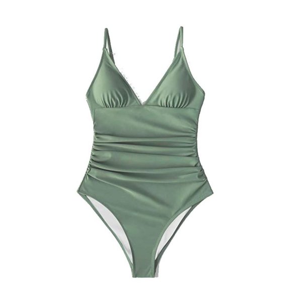 NEW Green Women's One Piece Swimsuit Tummy Control V Neck Bathing Suit sz M - Picture 4 of 10